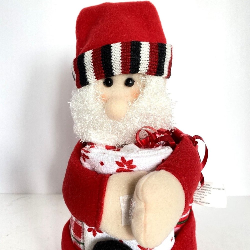 Cute Felt Santa Hostess Gift Holding 3 Christmas Tea Towels 10” Tall